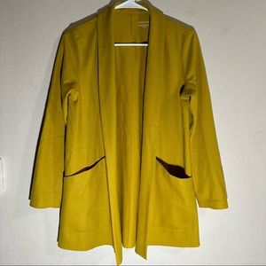 Pre-owned Womens Eileen Fisher 100% Wool Long Cardigan In Mustard Yellow